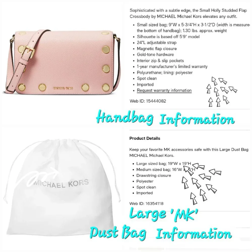 'MICHAEL KORS' 'HOLLY' LEATHER STUDDED CROSSBODY BAGw/MK DUST BAG 2-PIECE SET - Picture 10 of 16